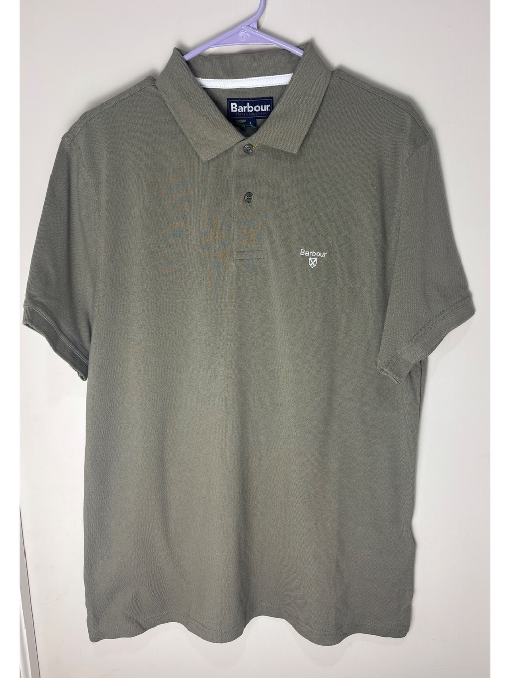 Barbour Mens L Lightweight Sports Polo Dusty Green Cotton Pique NWT Flaw